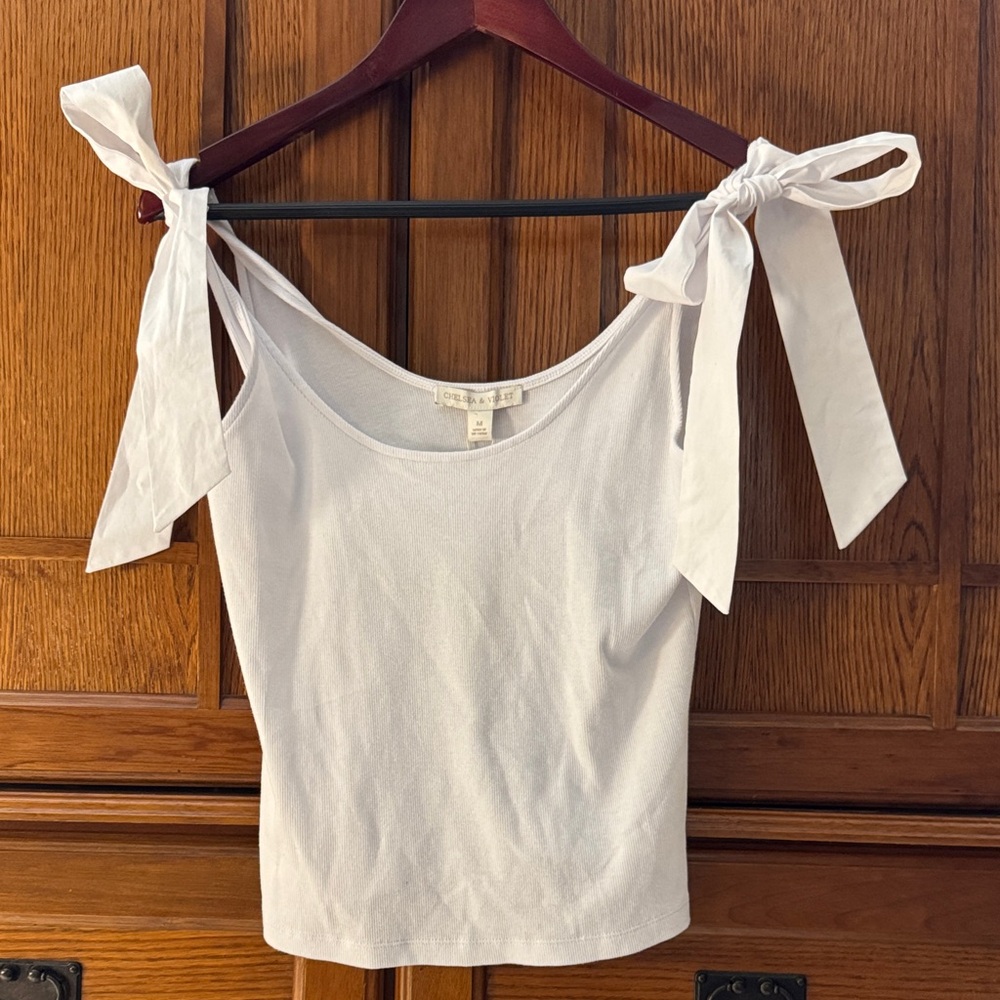NWT Chelsea & Violet Poplin Tie Shoulder Straps Ribbed Scoop Neck Coquette Layer